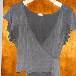 Women's Gray Wrap Top